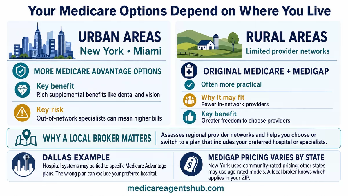 Urban and rural Medicare options and the value of a local broker.