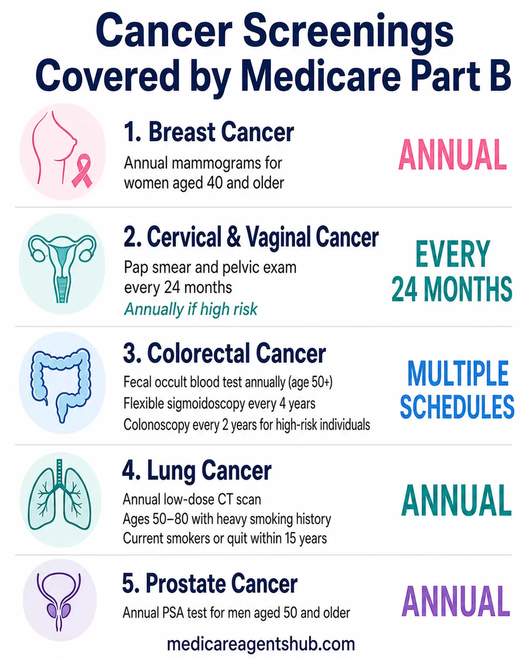 Medicare Part B cancer screenings and eligibility.