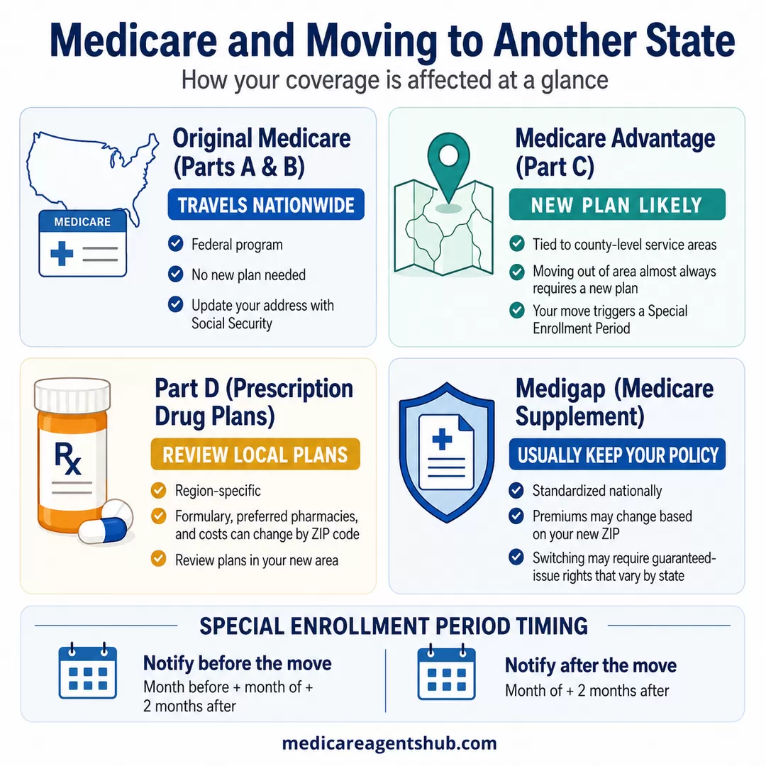 How moving to another state affects your Medicare coverage.
