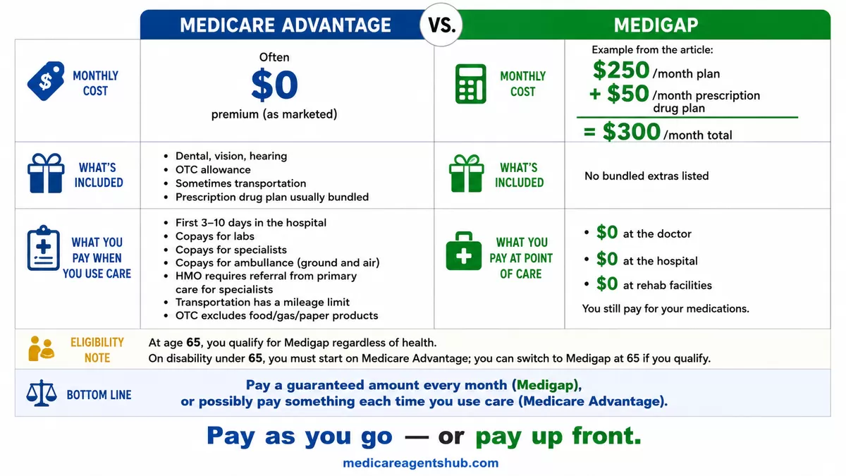 Medicare Advantage vs. Medigap cost comparison.