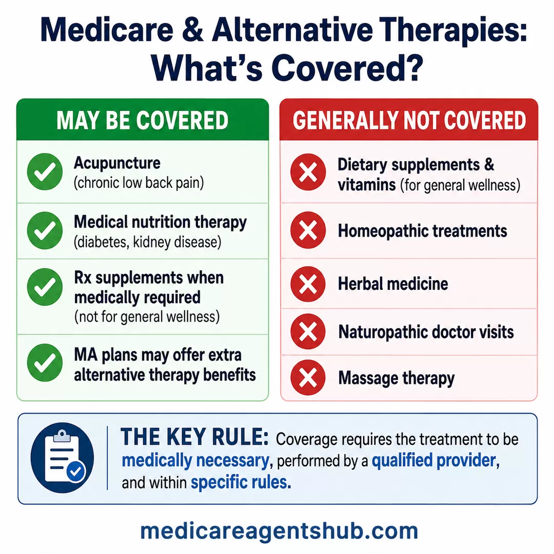 Medicare coverage rules for supplements, herbs, homeopathy, and alternative therapies.
