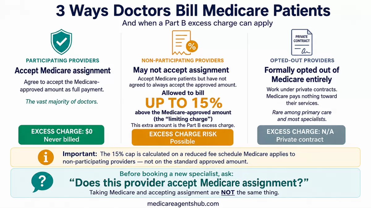 Medicare provider types and when Part B excess charges apply.